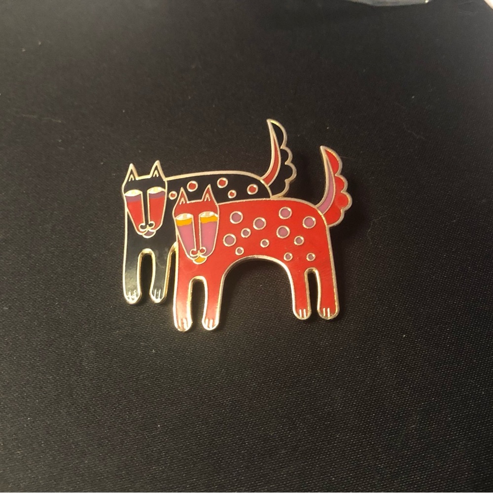 LAUREL BURCH Mythical DOGS pin Brooch Gold Plated RARE